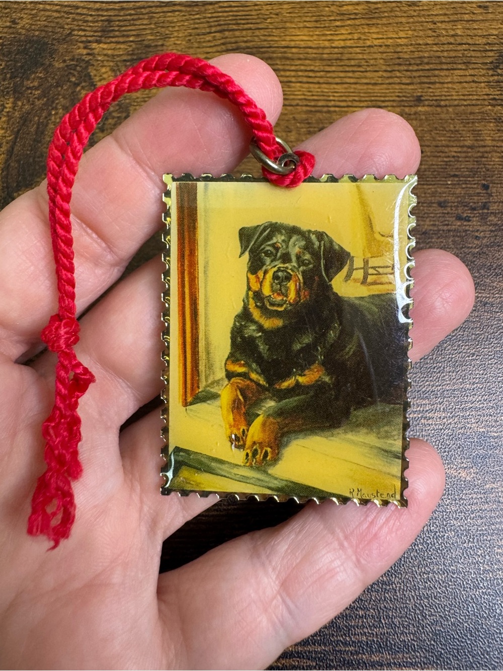 Rottweiler Dog Ornament with Red Hanging Cord - Best Friends Ruth Maystead